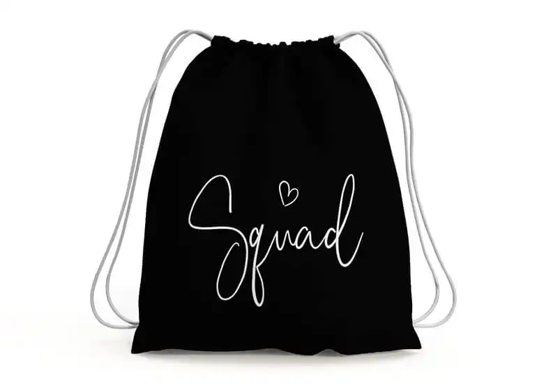 Moderner JGA Beutel mit coolem Squad Design für den Junggesellinnenabschied