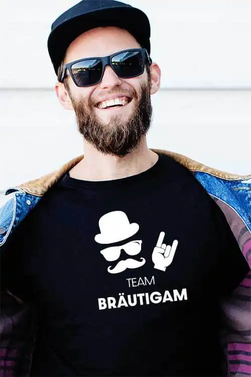 Modernes JGA T-Shirt mit Team Bräutigam Aufdruck für Männer